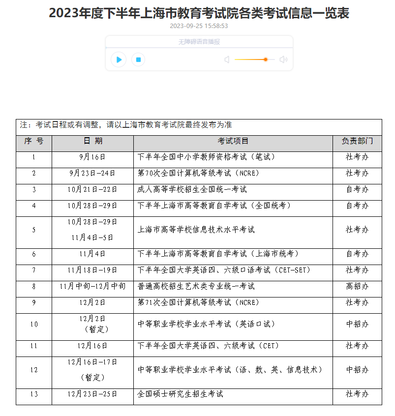 2023年度下半年上海中职学业水平考试安排！