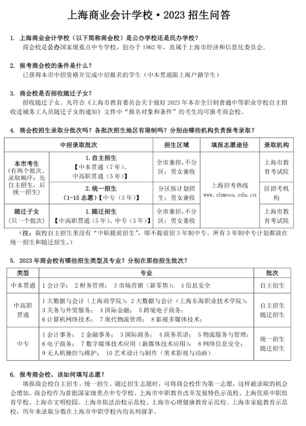 2023年上海商业会计学校中专中职招生问答